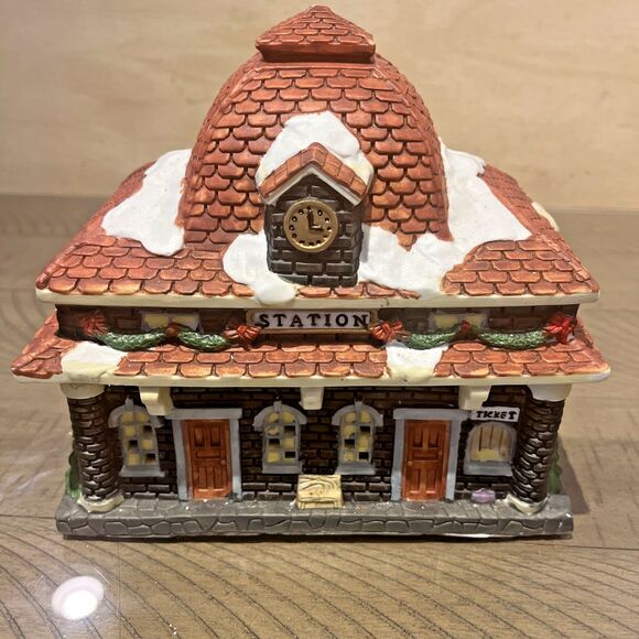 Vintage Train Station Christmas Trim A Home Village Town Porcelain Holiday 1996 - Picture 1 of 6